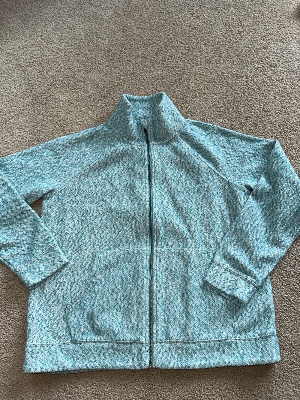 LL Bean Heritage Green Marled Fleece Zip Cardigan Sweater